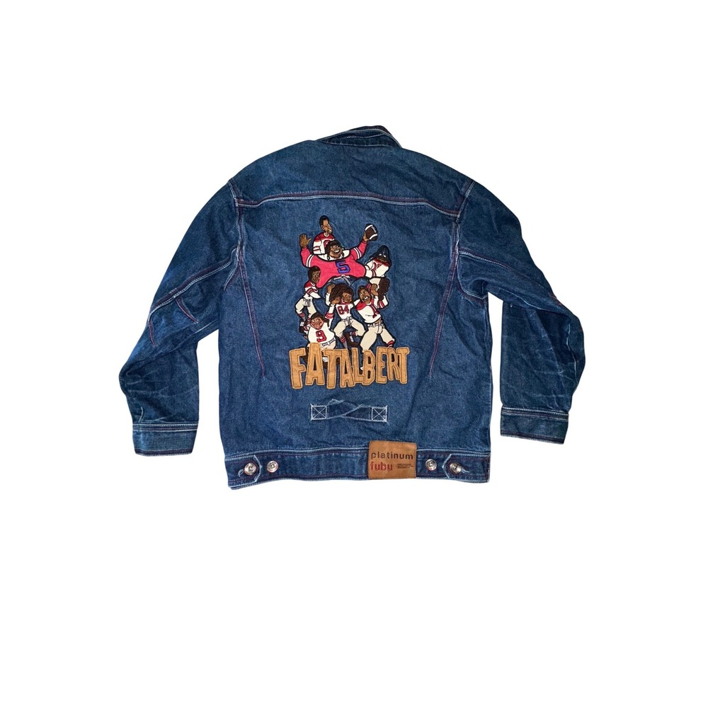 Platinum‎ Fubu Kids Jacket 12/14 Fat Albert Gang Big Patch Black Denim Vintage - Picture 10 of 13